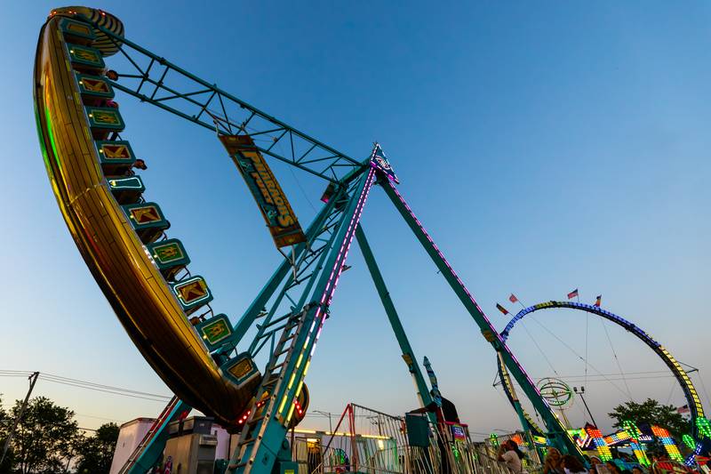 The Pharaoh's Fury flies during Taste of Joliet on June 21, 2025.