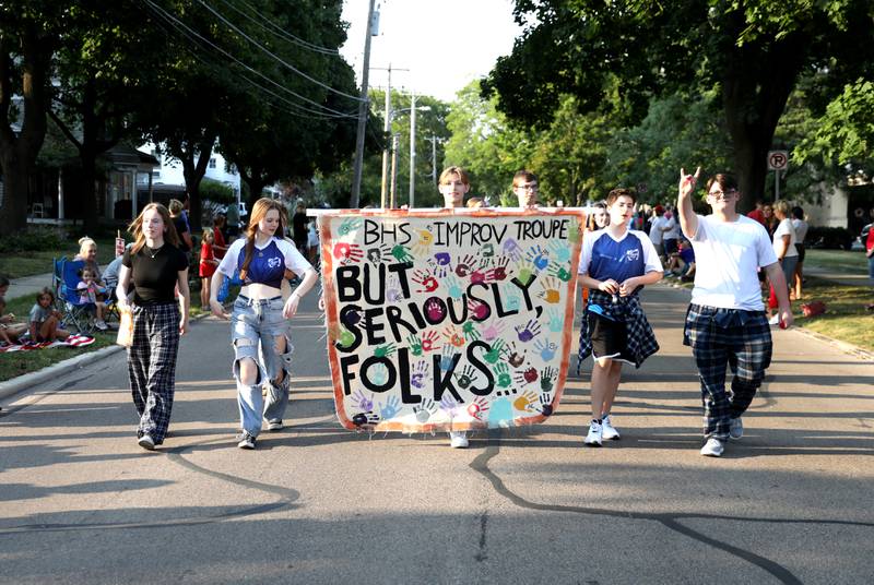 Members of the Batavia High School Improv Troupe march in the school’s annual homecoming parade on Wednesday, Sept. 11, 2024 in Batavia.