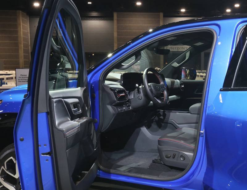 A view of the interior of a 2024 EV RST Chevrolet pickup truck on Thursday, Feb. 8, 2024 during the Chicago Auto Show in McCormick Place.