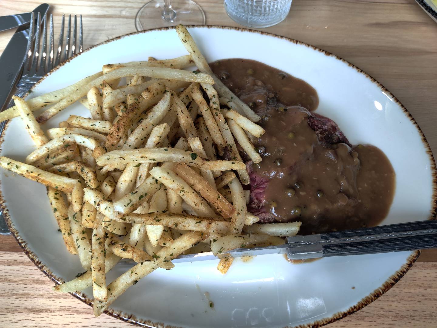 Steak au poivre at The James in Geneva