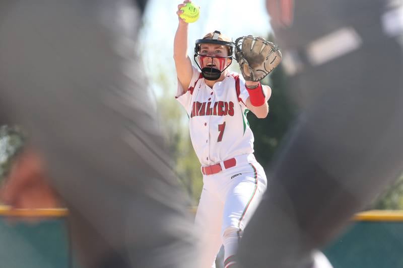 L-P's Chloe Mitchell delivers a pitch to Ottawa on Wednesday, May 3, 2023 at Veterans Park in Peru.