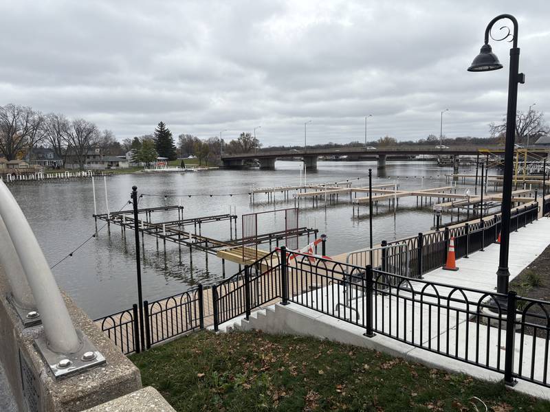 An entrance to the McHenry Riverwalk, pictured Nov. 23, 2024, is closed because railings have not been installed.