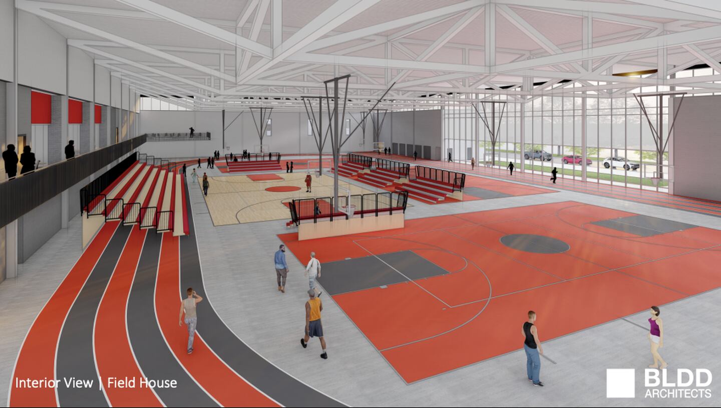 A rendering from BLDD Architects shows what the inside of a planned field house addition at BBCHS would look like.
