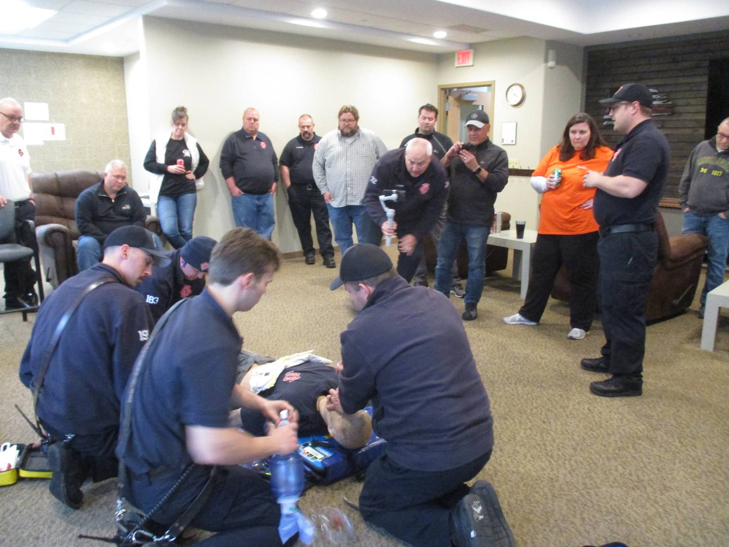Oswego Fire Protection District paramedics demonstrate their live-saving skills on a practice dummy during a training session for local elected officials on March 19, 2022 at the Montgomery station. (Mark Foster -- mfoster@shawmedia.com)