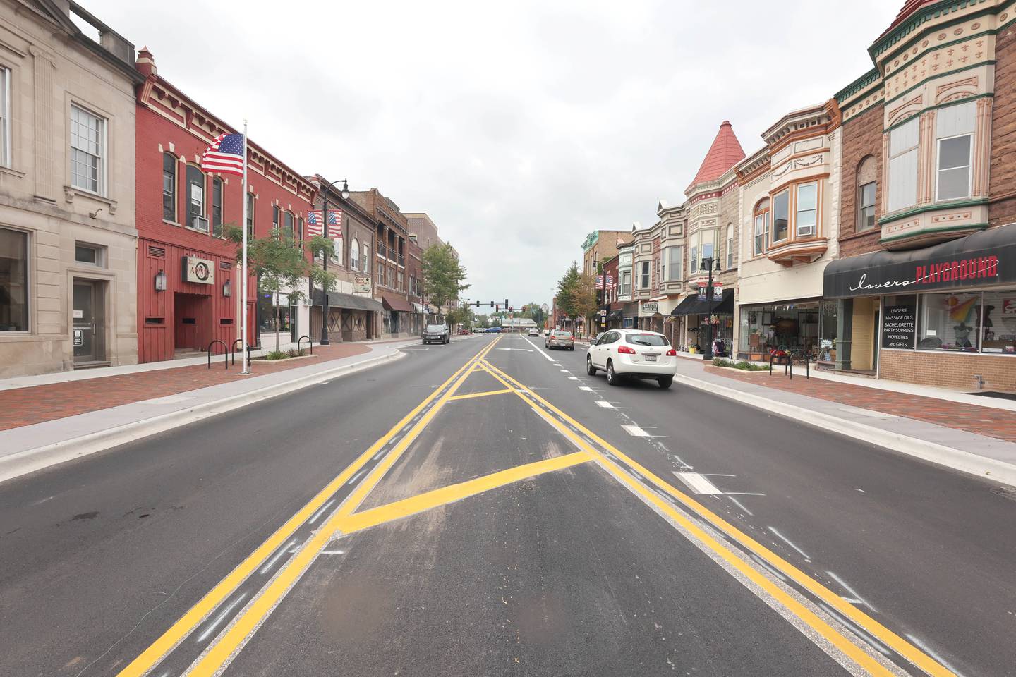 Lincoln Highway Thursday, Aug. 25, 2022, from Second Street looking west after the recent downtown DeKalb renovations.