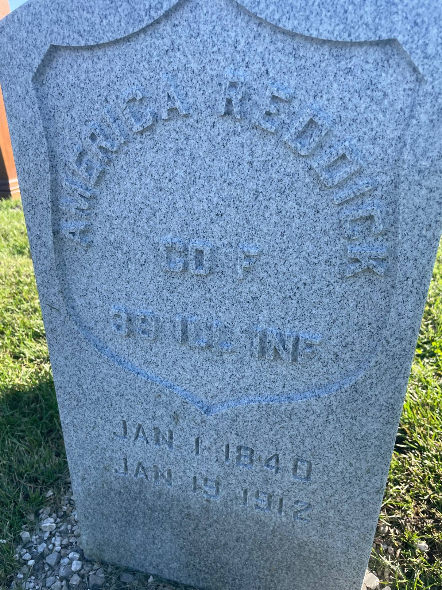 America Reddick (1840-1912) finally has the military marker he earned serving in the Civil War. He farmed, married and raised family in rural Putnam County, where he died in 1912. America's grave remained unmarked for more than a century until Sue Campbell, a member of the Putnam County Historical Society Board Member Sue Campbell, launched an initiative to erect a marker.