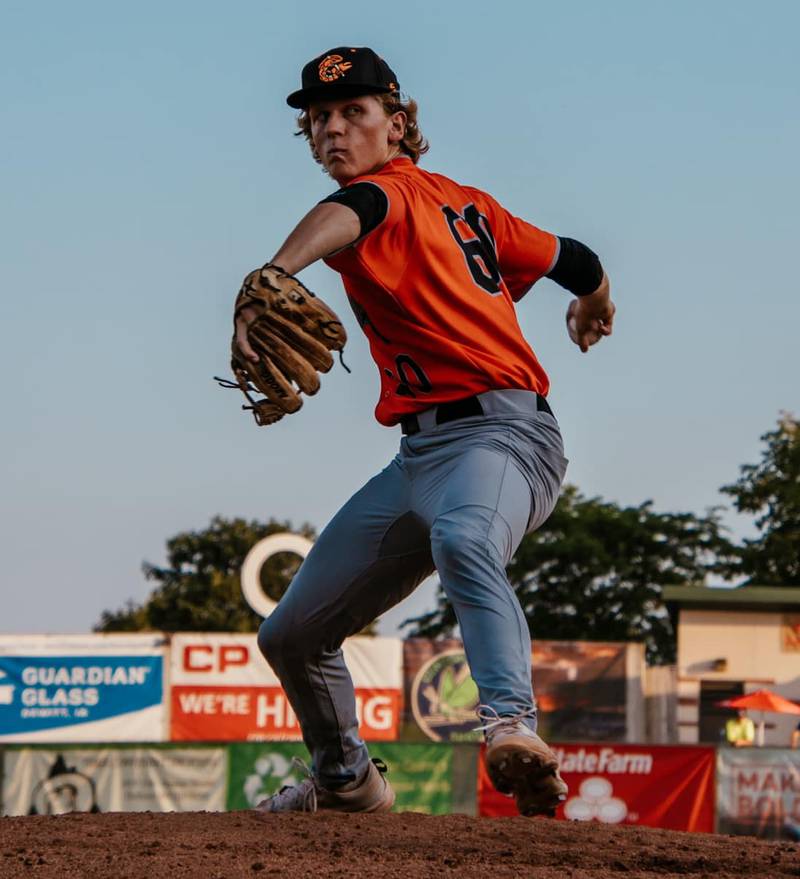 Jackson Peeler delivers a pitch during the Illinois Valley Pistol Shrimp's 9-3 win over the Clinton LumberKings on Friday, July 12, 2024 in Clinton, Iowa.