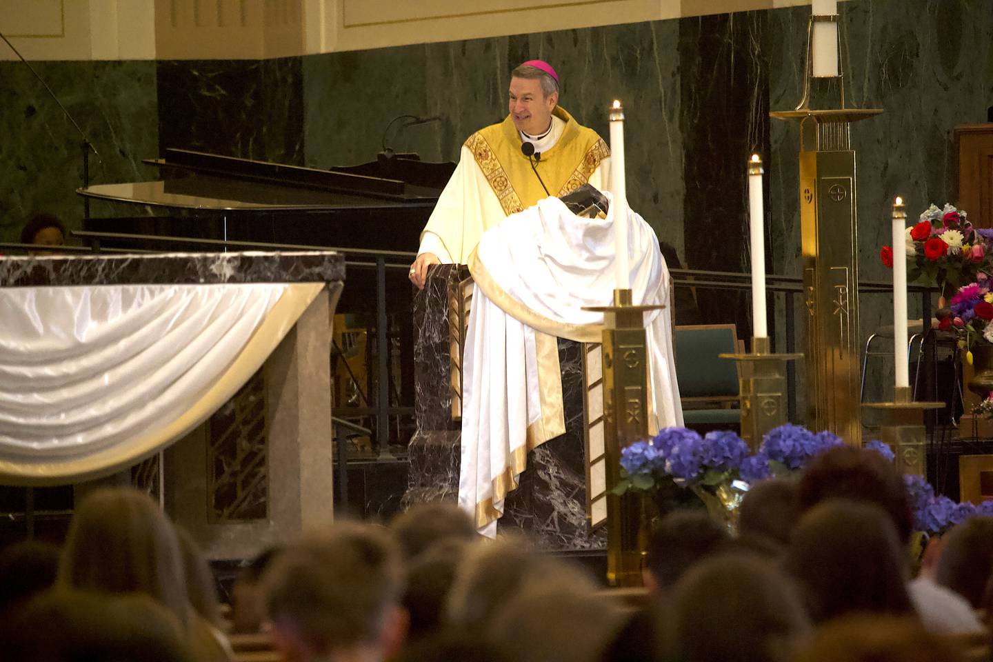 Bishop Ronald Hicks, of the Diocese of Joliet, at a Mass celebrating the election of Pope Leo XIV on Friday, May 9, 2025, at Cathedral of St. Raymond Nonnatus in Joliet.