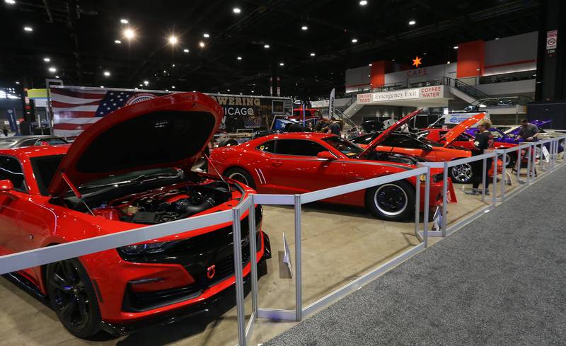 A view of Illinois owned Camaros on Thursday, Feb. 8, 2024 during the Chicago Auto Show in McCormick Place.