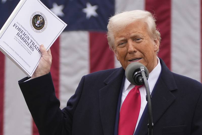 President Donald Trump speaks during an event to announce new tariffs in the Rose Garden at the White House, Wednesday, April 2, 2025, in Washington. (AP Photo/Mark Schiefelbein)