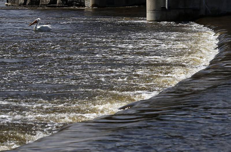 People fill sandbags near  Bru Crew Bar and Grill  on Sunday, April 19, 2026, in Johnsburg as the Fox River continues to rise.