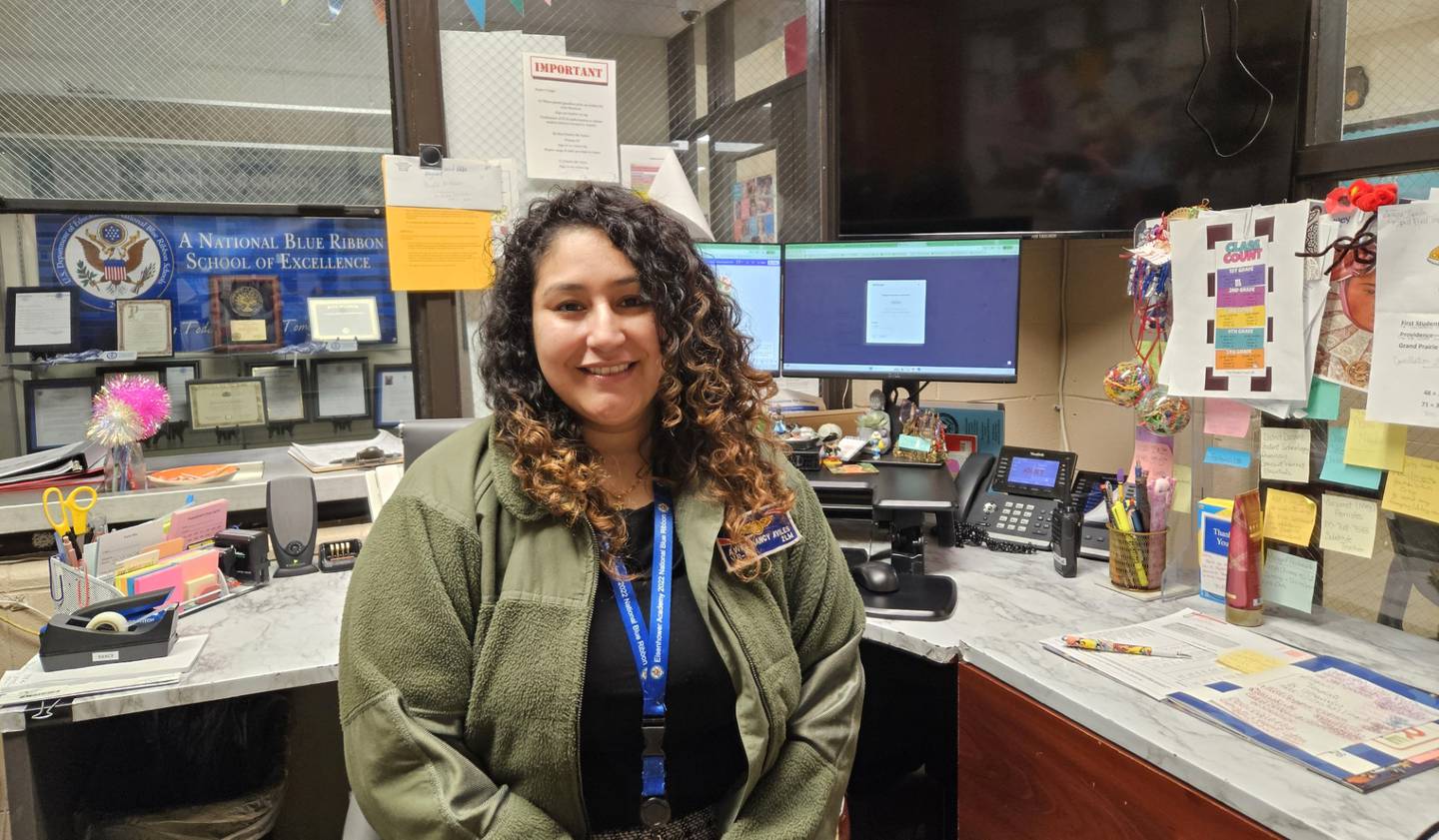 Nancy Smith, a Navy veteran, is the school secretary at Eisenhower Academy in Joliet.