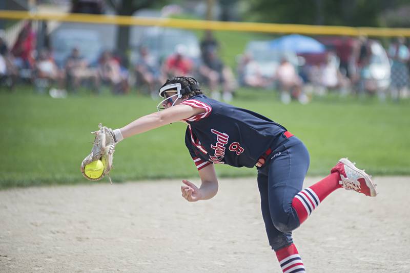 West Central’s Shelby Bowman snags a fading liner against Forreston Monday, May 30, 2022.