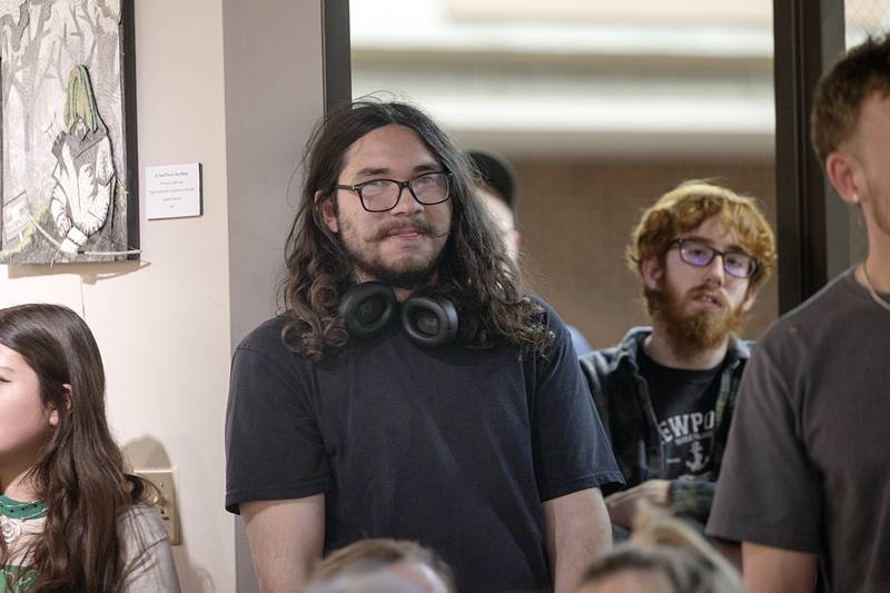 Jeremiah Rodriguez-Hughes was awarded first place for this charcoal drawing of a skeleton, titled “Bag of Bones,” Thursday, April 9, 2026, at the SVCC student art exhibit.