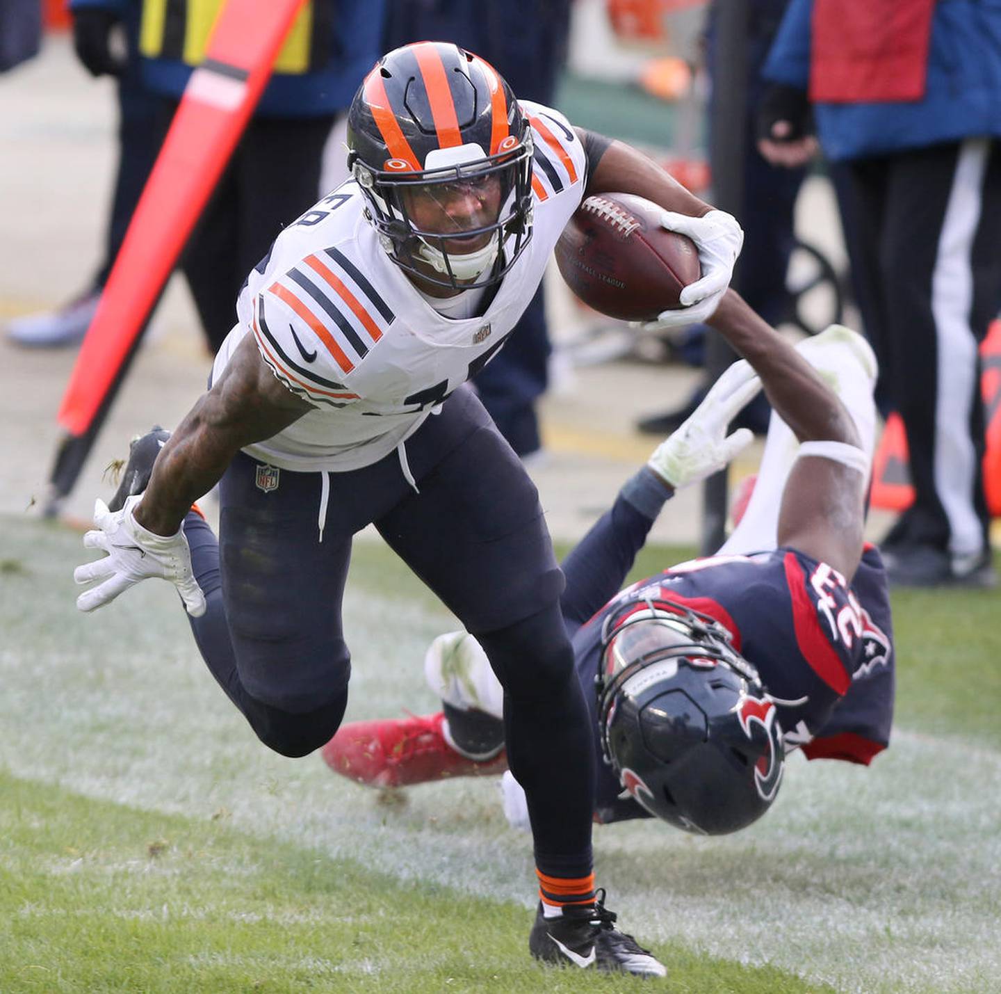 Chicago Bears wide receiver Anthony Miller (17) gets past Houston Texans free safety Eric Murray (23) after a catch during their game Sunday at Soldier Field in Chicago.