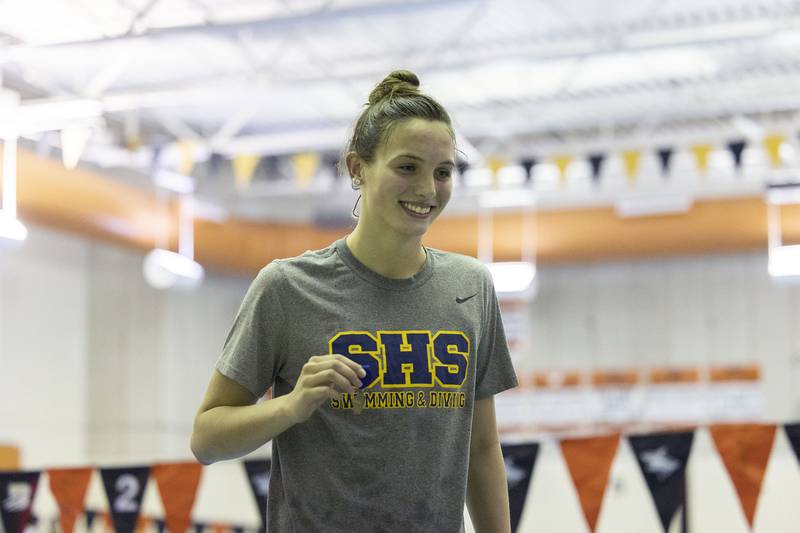 Sterling’s Madison Austin took first in the 100 yard Freestyle Saturday, Nov. 5, 2022 at swimming sectionals in Byron.