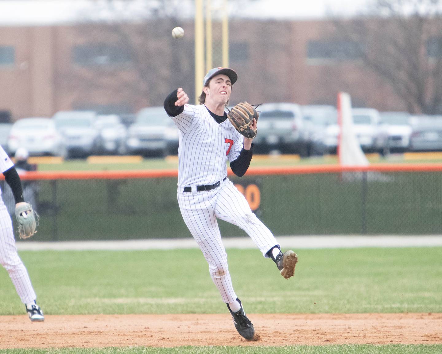 Crystal Lake Central's James Dreher makes the off balance throw to first for the out against Lake on Friday April 4, 2025 in Crystal Lake.