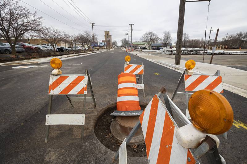 Second Street between First Avenue and Third Street in Sterling remains closed Friday, Jan. 9, 2026. The street reconstruction was delayed in September due to power line poles not being able to be moved before the end of 2025.