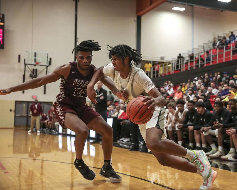 Fenwick's Bryce Hopkins drives to the basket during Proviso West Holiday Tournament game.  Dec 29 2019