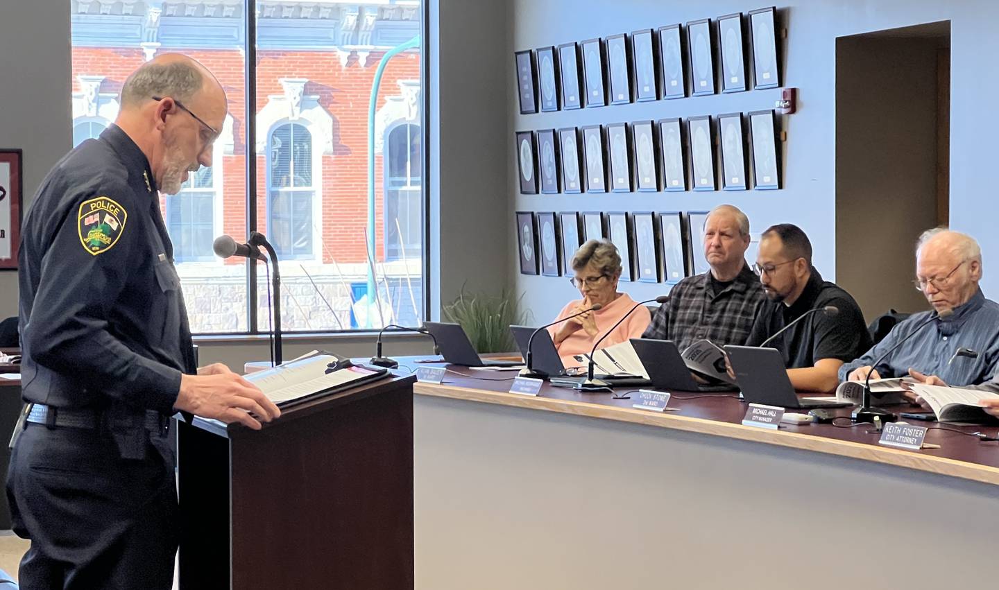 Sycamore Police Chief Erik Mahan told the Sycamore City Council, including 1st Ward Alderperson Alicia Cosky and Alan Bauer, as well as 2nd Ward Aldermen Mike Rodriguez and Chuck Stowe, on April 6, 2026, that crime was down in the city.