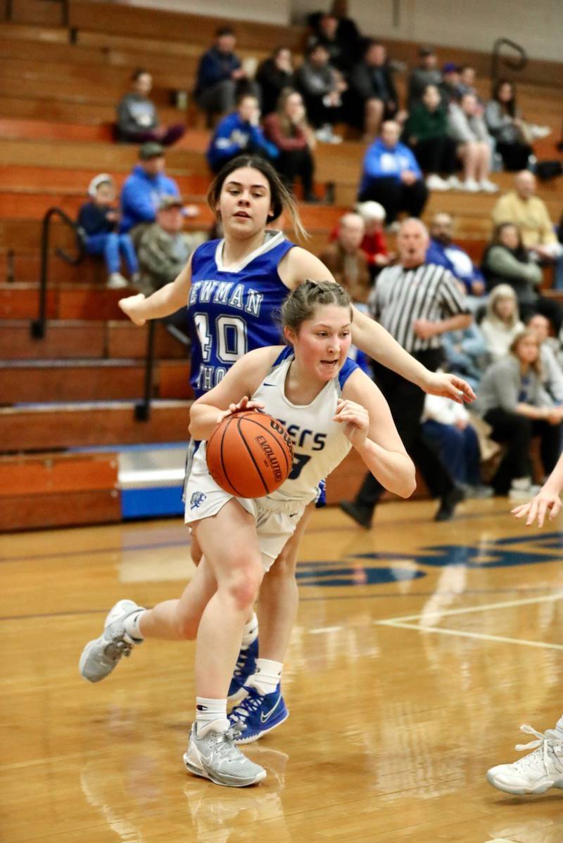 Princeton's Miyah Fox drives  baseline Monday night at Prouty Gym.
