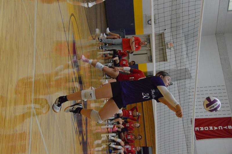 Rochelle's Misha Krawcewicz passes the ball during a seventh-grade volleyball match with Prairie Knolls.