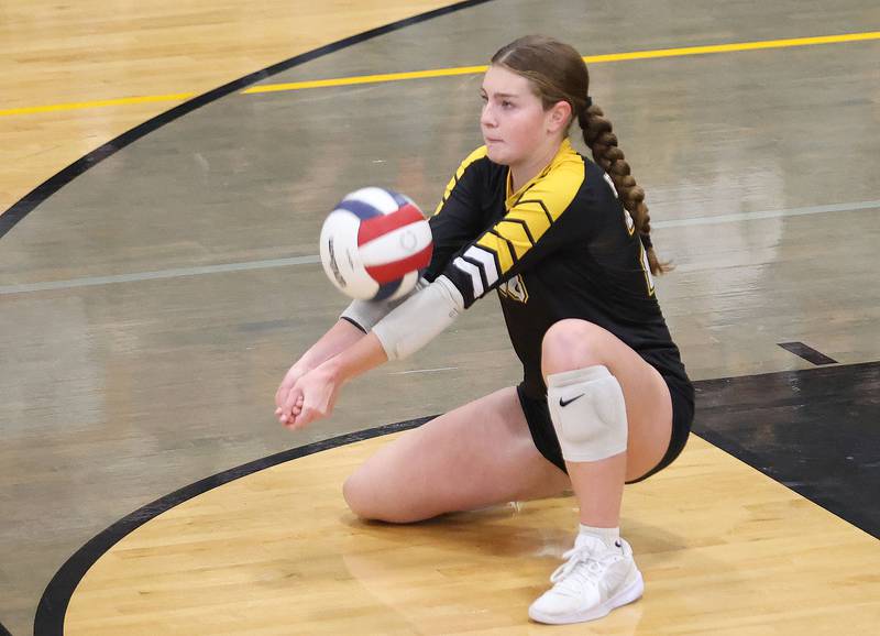 Putnam County's Kennedy Holocker makes a stop against Orion during the Class 1A Regional final on Thursday, Oct. 30, 2025 at Putnam County High School.
