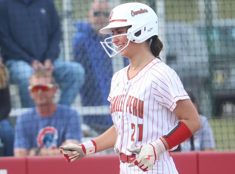 L-P's Maggie Boudreau makes contact with the ball against Morton on Friday, March 20, 2026 at the L-P Athletic Complex in La Salle.