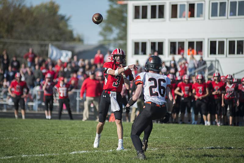 Amboy's Tucker Lindenmeyer fires a pass against Milledgeville Saturday, Nov. 6, 2021.