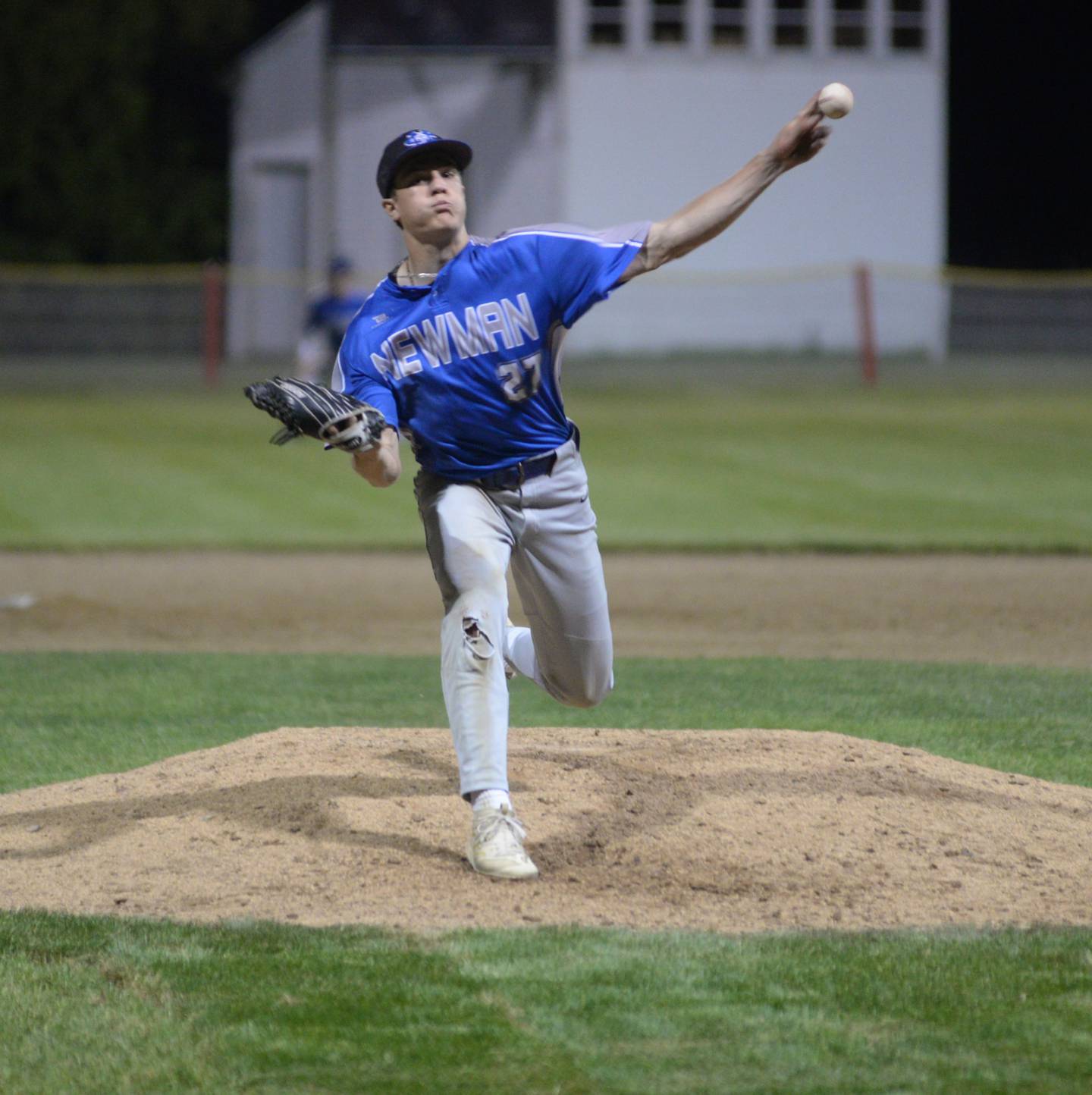 Newman's Brendan Tunink pitches at the 1A Pearl City Sectional on Wednesday, May 24.