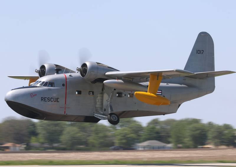 A Grumman HU-16 Albatross flies during the 11th annual TBM Reunion and Air Show on Friday, May 15, 2026 at the Illinois Valley Regional Airport in Peru.