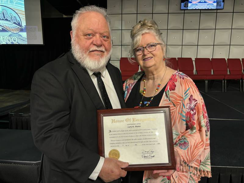The Rev Larry Sheaves, pastor of New Covenant Assembly of God in Mendota, was honored at district council for being an ordained minister for 50 years.