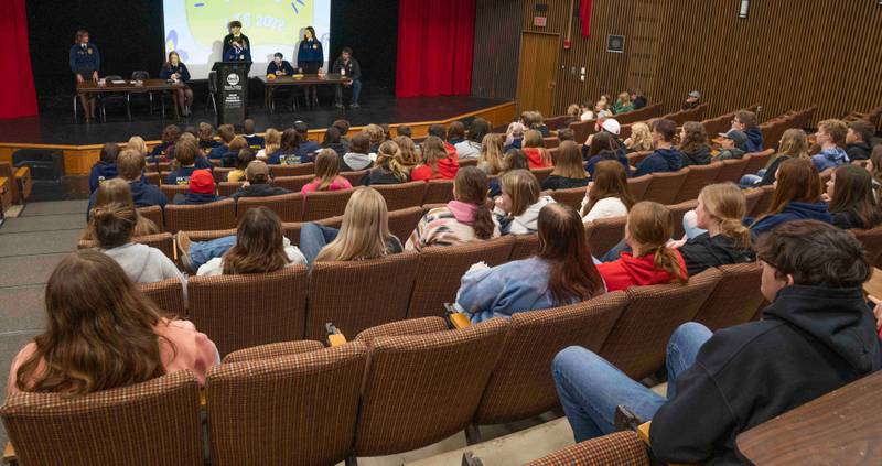 FFA Section Two students gathering for Leadership Training School at Sauk Valley Community College's Mathis Theatre.