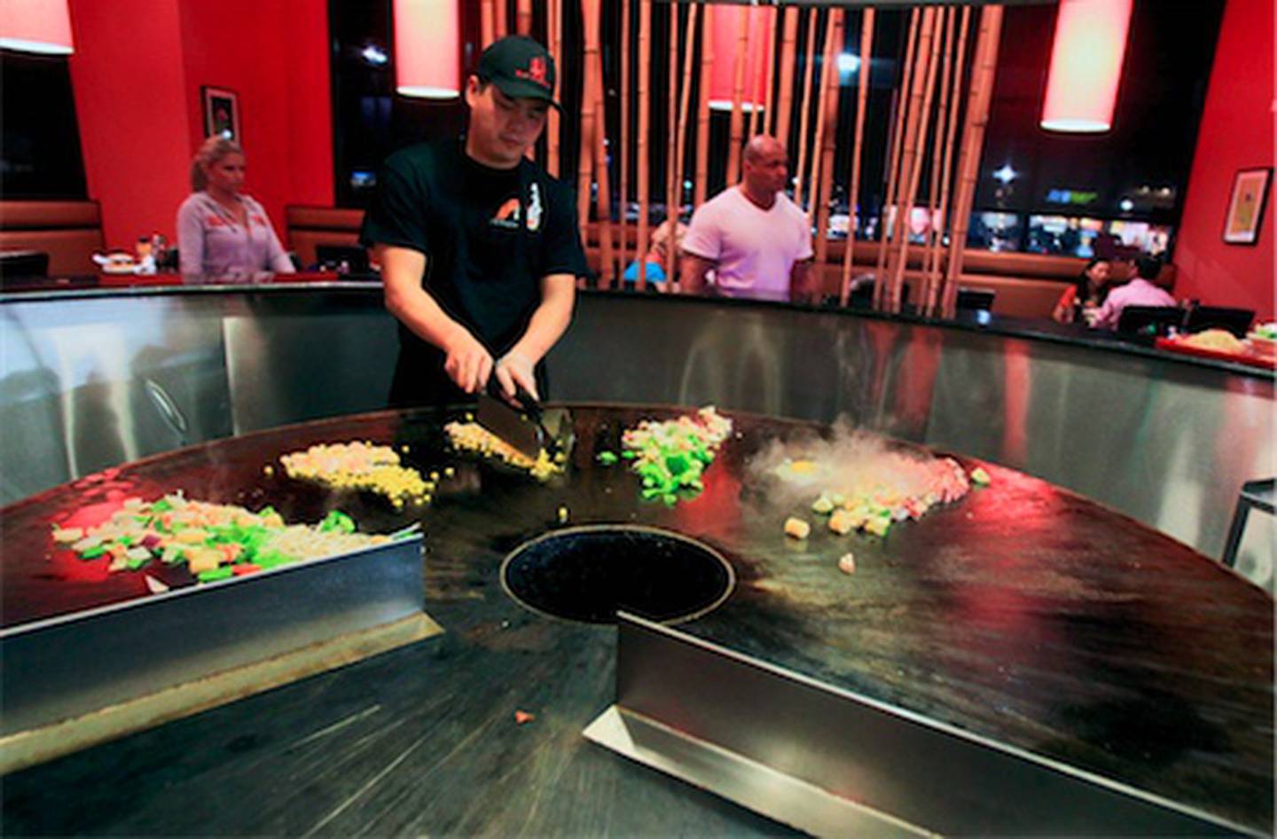 Michael Lin helms the Mongolian griddle during dinner service on an earlier visit.