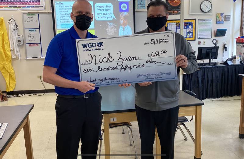Joliet Central High School science teacher Nick Zorn has received a $659 grant through Western Governors University’s “Fund My Classroom” initiative. The funds will be used to purchase a set of wireless Go Direct Temperature Probes to replace the current glass alcohol thermometers used in Zorn’s chemistry classes.