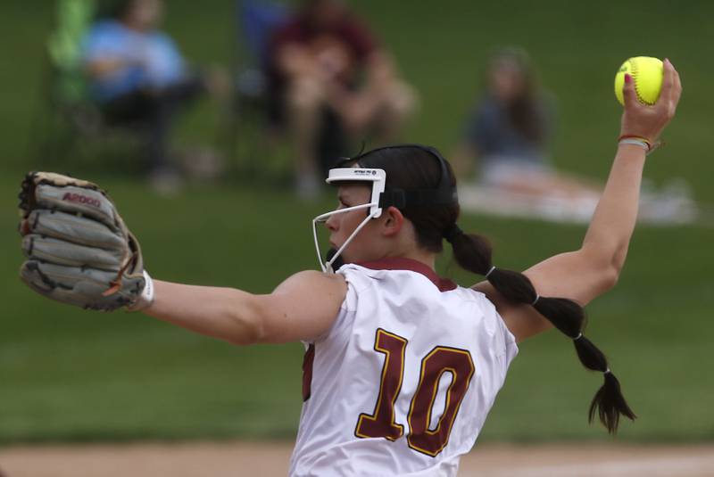 Richmond-Burton's Hailey Holtz throws a pitch during a Kishwaukee River Conference softball game against Marengo on Monday, May 12, 2025, at Richmond-Burton High School in Richmond.