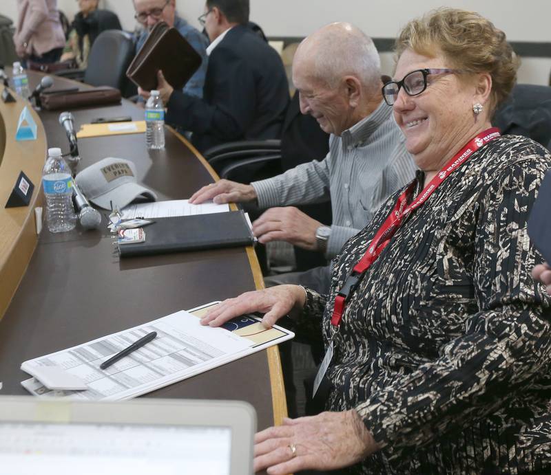 La Salle County Board member Arratta A. Znaniecki (R), smiles at the County Board Meeting on Monday, Dec. 5, 2022 at the La Salle County Government Complex in Ottawa.