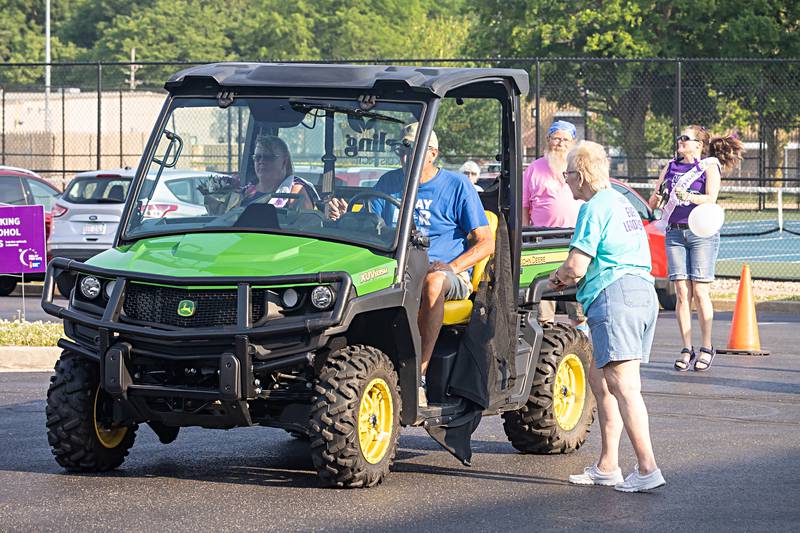 Angel Eigsti (left) leads off the Whiteside County Relay for Life Saturday, June 3, 2023 at Westwood Fitness & Sports Center. A 57 year cancer survivor, Eigsti is seen with Relay official Betty Clementz (right).