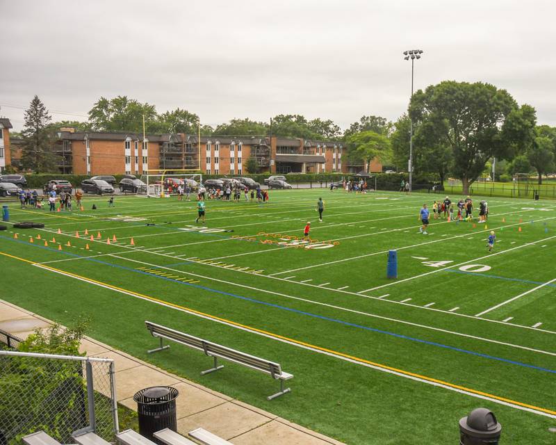 participants take part in the NFL Youth Flag Football Combine Day held at Doerhoefer Park in Downers Grove on Sunday Aug. 6, 2023.