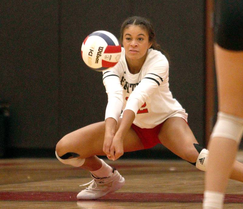Huntley’s Morgan Jones passes the ball against Crystal Lake South in varsity volleyball at Huntley Tuesday.