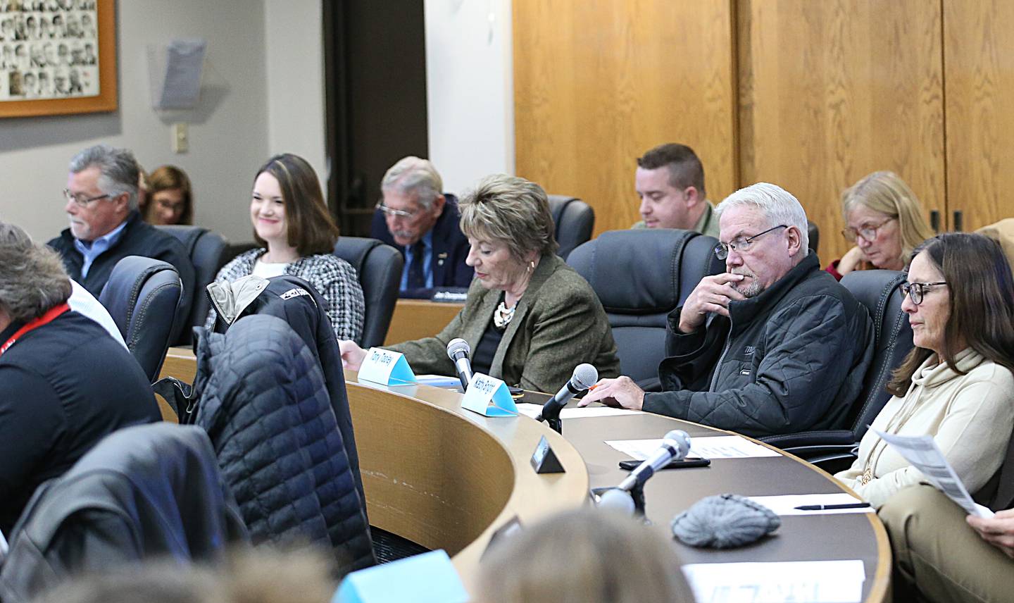 La Salle County board members (from left)  Stephen Aubry (R), Beth Findley Smith (R),  Pamela Beckett (D), Tony Tooley (R), and Kathy Bright (R), attend the County Board Meeting on Monday, Dec. 5, 2022 at the La Salle County Government Complex in Ottawa.