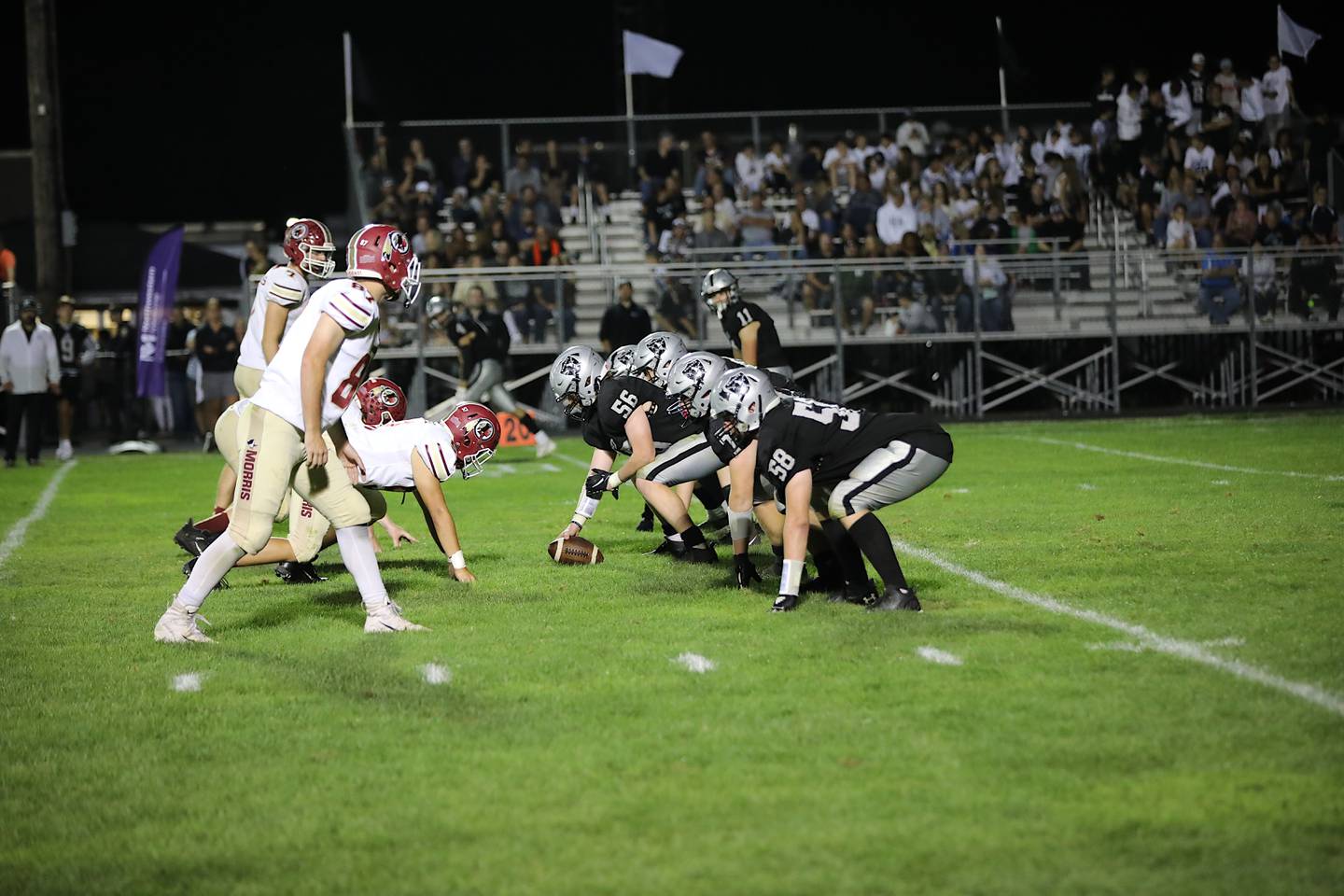 The Morris football team's defense, shown here last week in a 49-35 win over Kaneland, will be tested by Ottawa on Friday night at home.