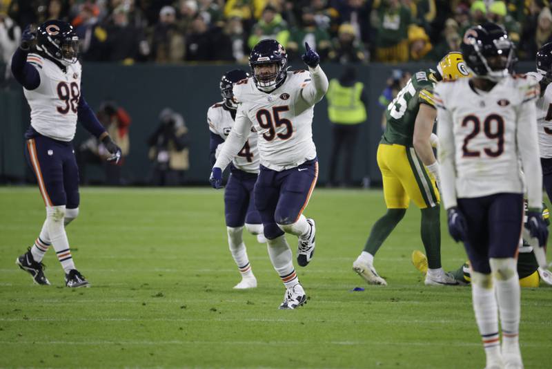 Chicago Bears defensive end DeMarcus Walker (95) during an NFL football game Sunday, Jan. 7, 2024, in Green Bay, Wis. (AP Photo/Mike Roemer)
