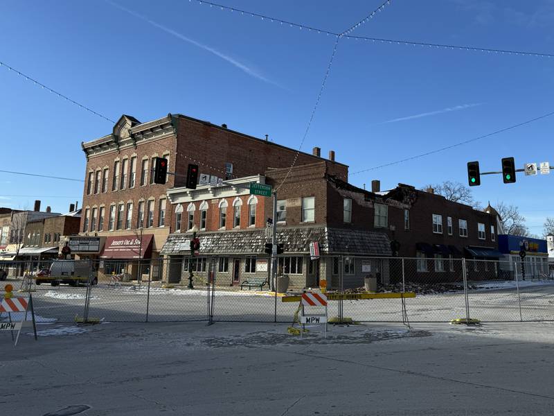 The street corner at Jefferson and Liberty Streets in Morris is still closed on Wednesday.
