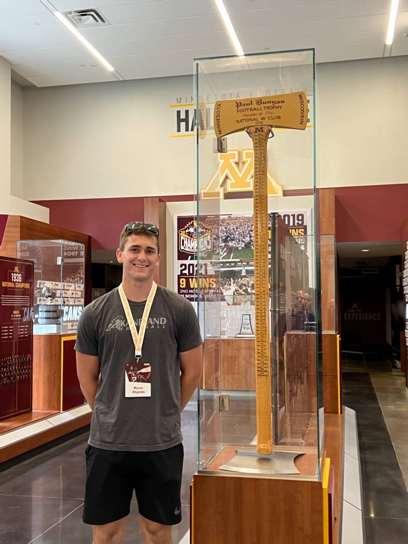 Kaneland long snapper Ryan Algrim poses on the campus of the University of Minnesota in June. Algrim committed to play or Kaneland alum and Gophers head coach P.J. Fleck