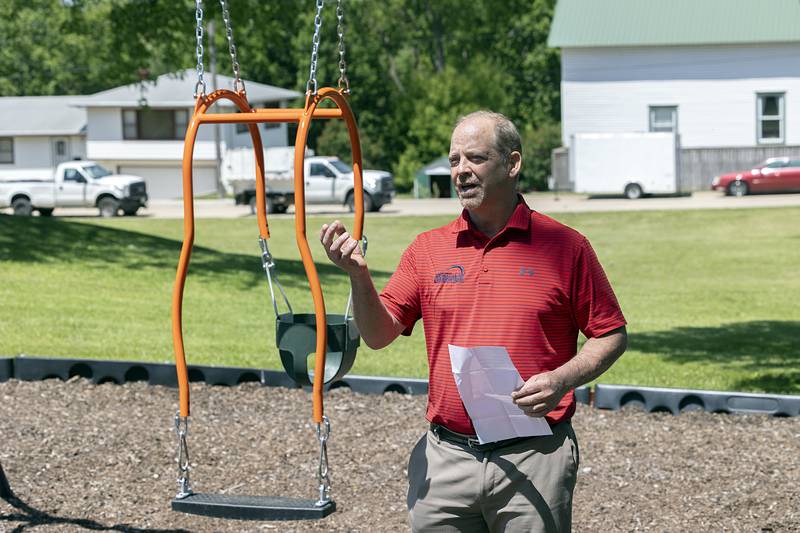 Dixon Park District director Duane Long talks about the process in installing the new Expression Swing Friday, May 15, 2026. Long reiterated that listening to what the public wants is most important in running the district.