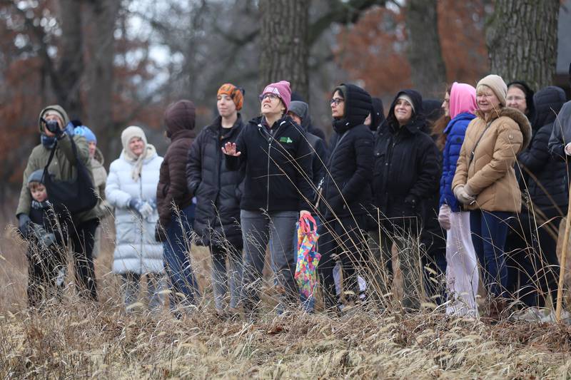 Interpretive Naturalist Angela Rafac leads an outdoor guided tour at Four Rivers Environmental Education Center’s annual Eagle Watch on Saturday, Jan 10, 2026 in Channahon.