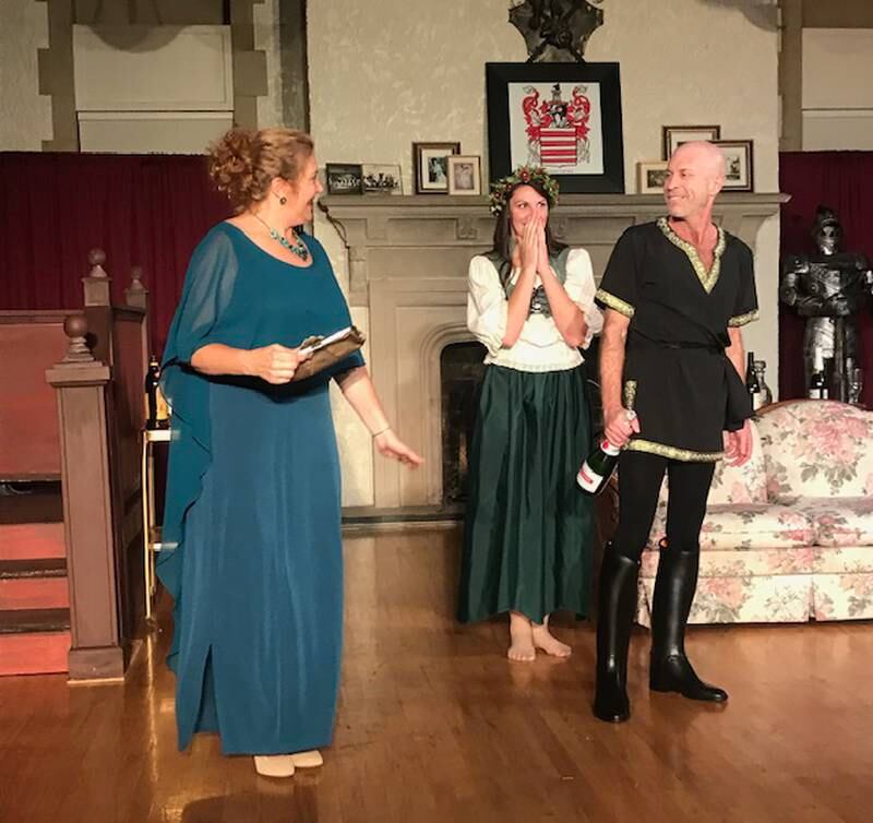 Karen Mayberry Greuel (Felicia Dantine), Trace Gamache (Dierdre McDavey), Rikki Lee Travolta (Andrew Rally) in "I Hate Hamlet."