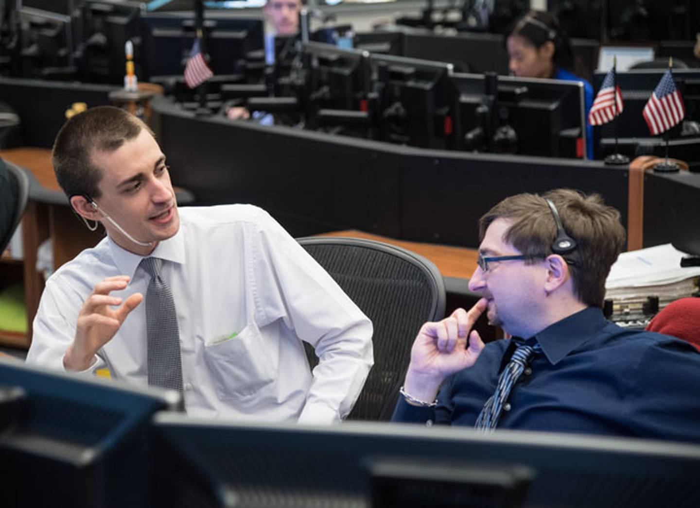 Christopher Dobbins, formerly of Crystal Lake, at Expedition 61 flight controllers on console during U.S. EVA #56 to begin the battery replacement work for the P6 truss 2B power channel on Oct. 6, 2019 at NASA Johnson Space Center in Houston, Texas.