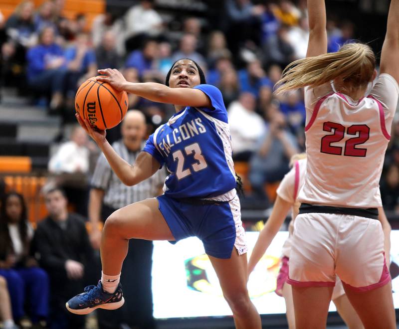 Wheaton North's Brea Moore puts up a shot during a Class 4A St. Charles East Sectional semifinal against Batavia on Tuesday, Feb. 25, 2025 in St. Charles.